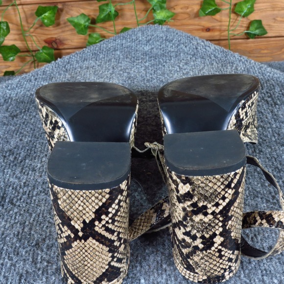 ZARA Women Snakeskin Embossed Leather Platform Block Heel Sandals Size 36 Brown - Picture 6 of 7